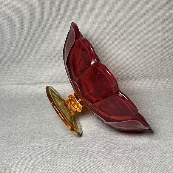 Vintage Amber is Footed Compote Scalloped Edge Red/Orange-UV - Picture 12 of 16